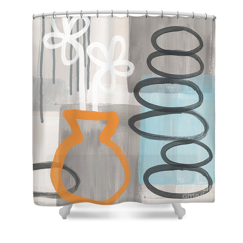 Abstract Shower Curtain featuring the painting Morning Flowers by Linda Woods