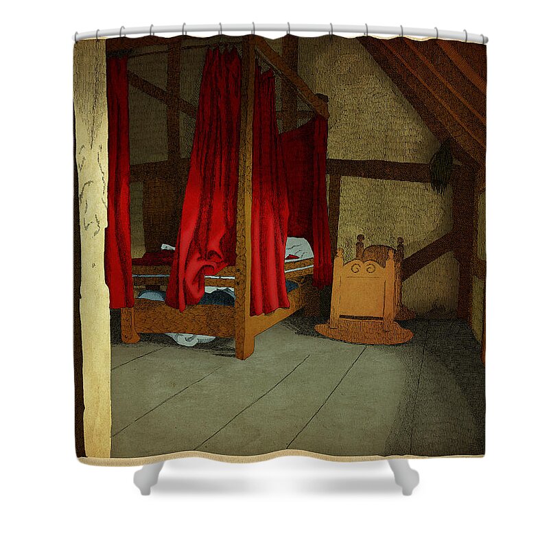 Bedroom Cradle Bed Light Curtains Shower Curtain featuring the drawing Morning by Meg Shearer