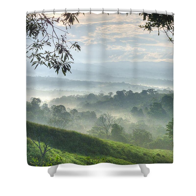 Landscape Shower Curtain featuring the photograph Morning Mist by Heiko Koehrer-Wagner
