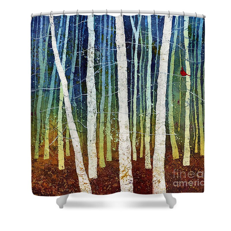 Cardinal Shower Curtain featuring the painting Morning Song 3 by Hailey E Herrera