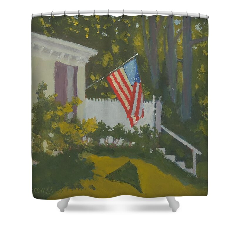 American Shower Curtain featuring the painting Morning Sun on Old Glory by Bill Tomsa