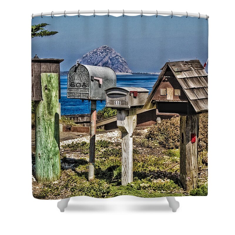 California Shower Curtain featuring the photograph Morro Mailboxes by Timothy Hacker