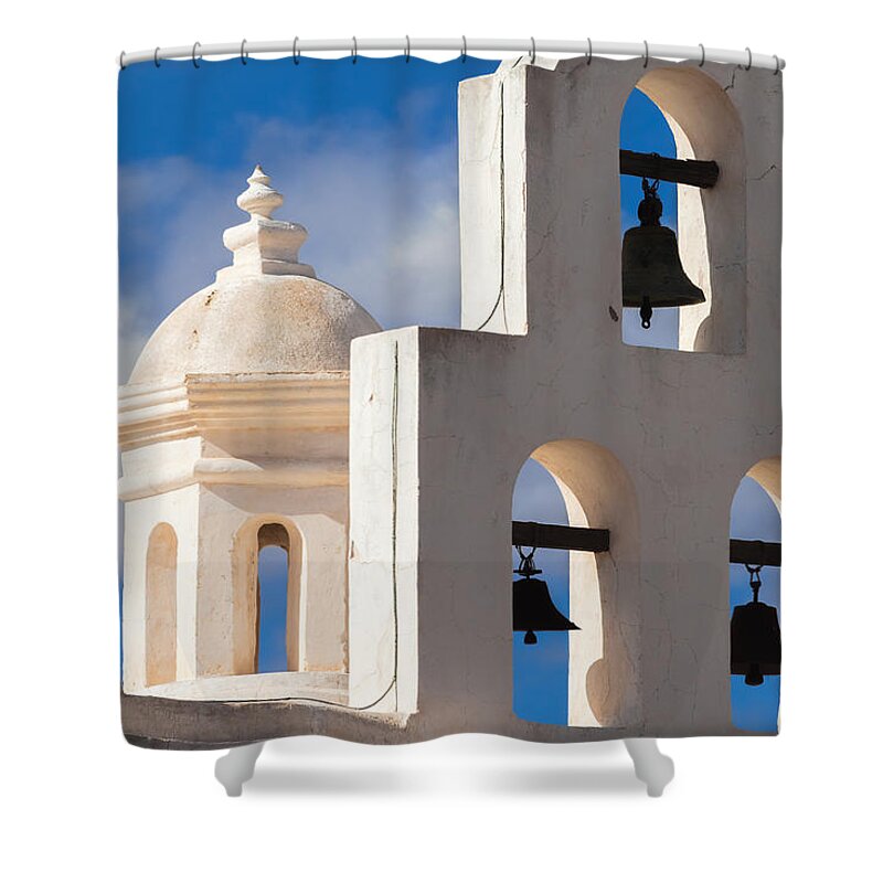 1797 Shower Curtain featuring the photograph Mortuary Bells at San Xavier by Ed Gleichman