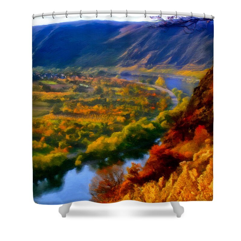 Mosel Valley Shower Curtain featuring the painting Mosel in the Fall by Michael Pickett