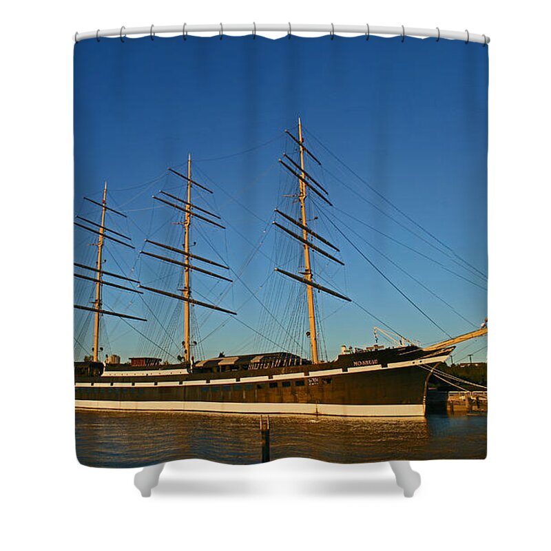 Barque Shower Curtain featuring the photograph Moshulu in Penns Landing by Michael Porchik