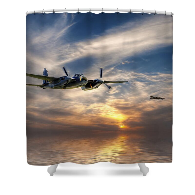 Mosquito Shower Curtain featuring the digital art Mossies Head Home by Airpower Art