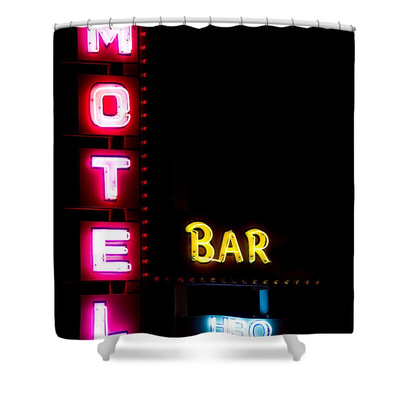 Neon Shower Curtain featuring the photograph Motel Bar HBO No Vacancy by James BO Insogna