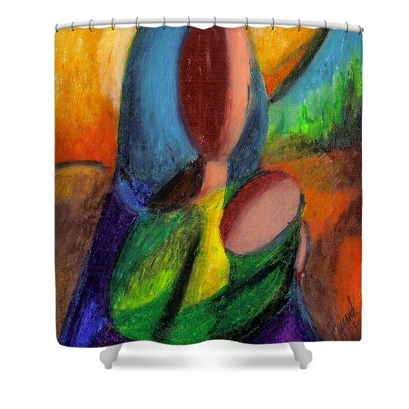 Woman Shower Curtain featuring the pastel Mother and Child by Karen Ferrand Carroll