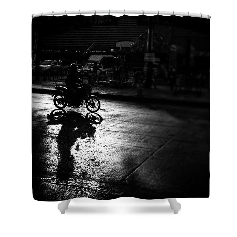 Streetphotography Shower Curtain featuring the photograph Motorcycle In Bangkok, Thailand by Aleck Cartwright