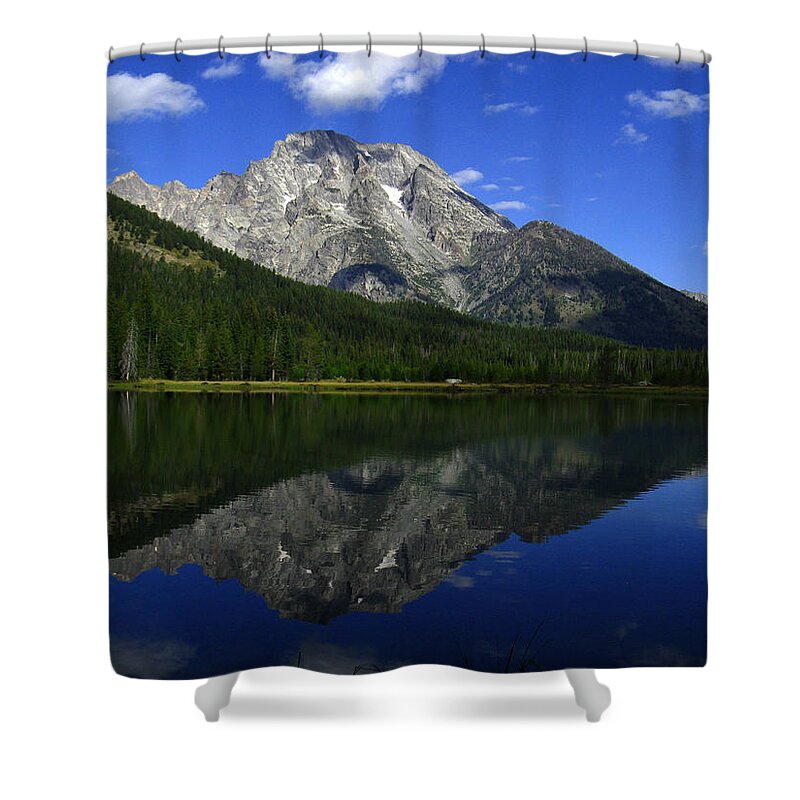 Mount Moran Shower Curtain featuring the photograph Mount Moran and String Lake by Raymond Salani III