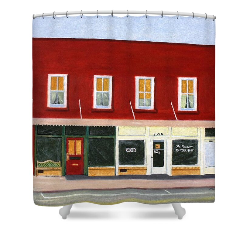 Barber Shower Curtain featuring the painting Mount Pleasant Barber Shop by Stacy C Bottoms