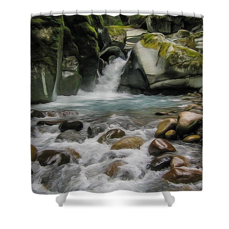 Waterfalls Shower Curtain featuring the painting Mount Rainier Falls by John Haldane