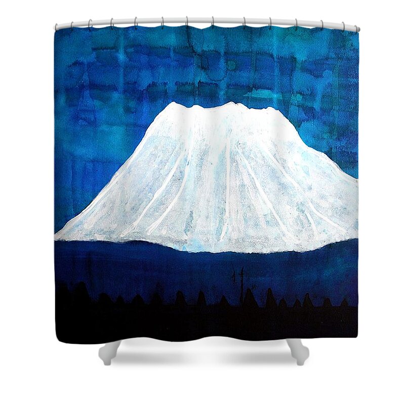 Mountain Shower Curtain featuring the painting Mount Shasta original painting by Sol Luckman
