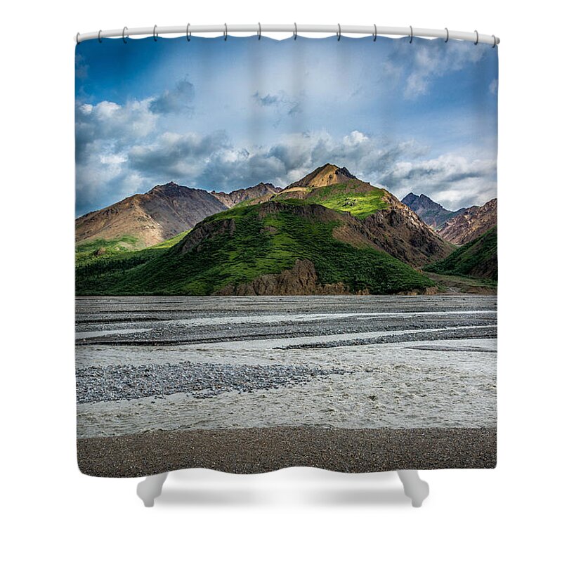 River Shower Curtain featuring the photograph Mountain Across the River by Andrew Matwijec