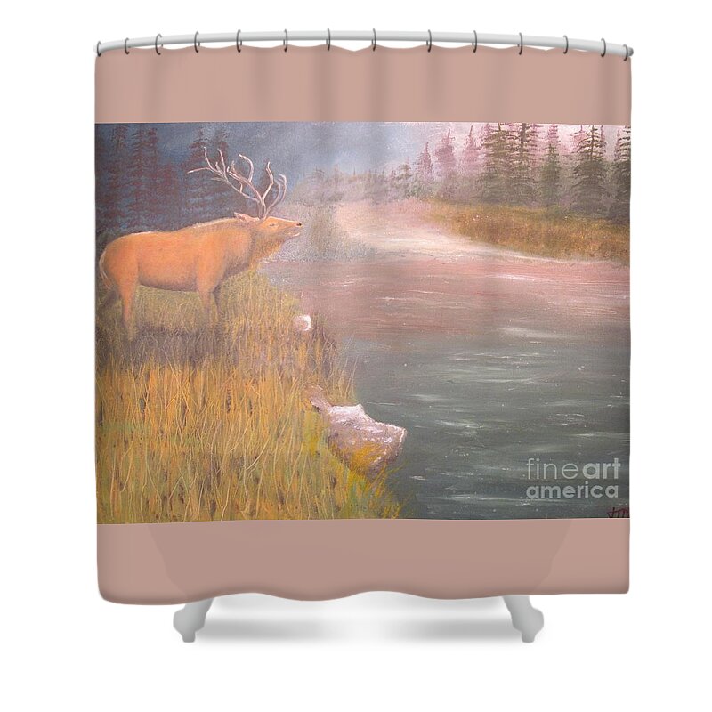 Elk Shower Curtain featuring the painting Mountain Elk Original Oil Painting by Anthony Morretta