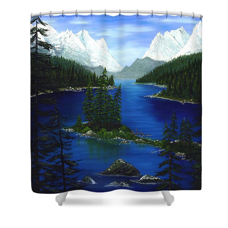 Mountain Shower Curtain featuring the painting Mountain Lake Canada by Patrick Witz