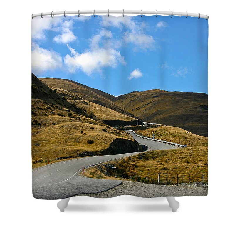 Wanaka Shower Curtain featuring the photograph Mountain pass road by Jenny Setchell