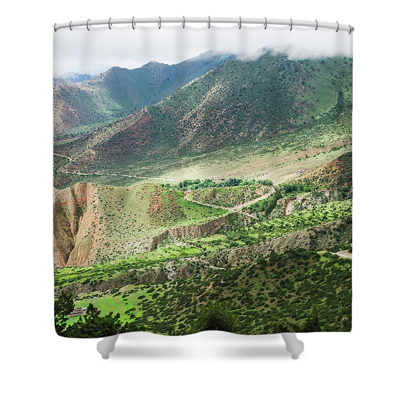 Himalayas Shower Curtain featuring the photograph Mountainous Landscape And Roads To The by Sergey Orlov / Design Pics