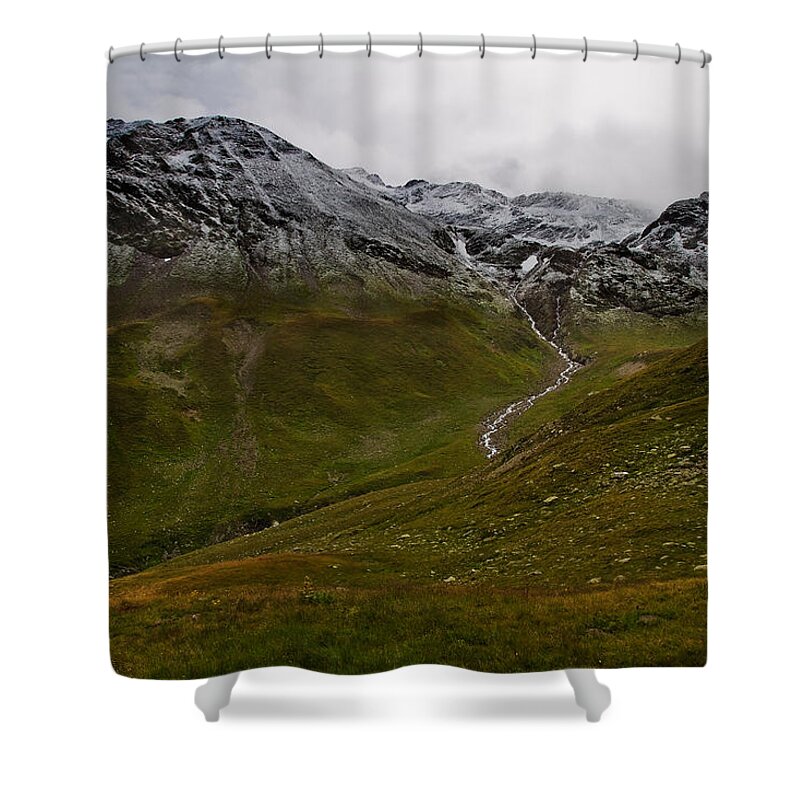 Mountain Shower Curtain featuring the photograph Mountainscape with snow by Roberto Pagani