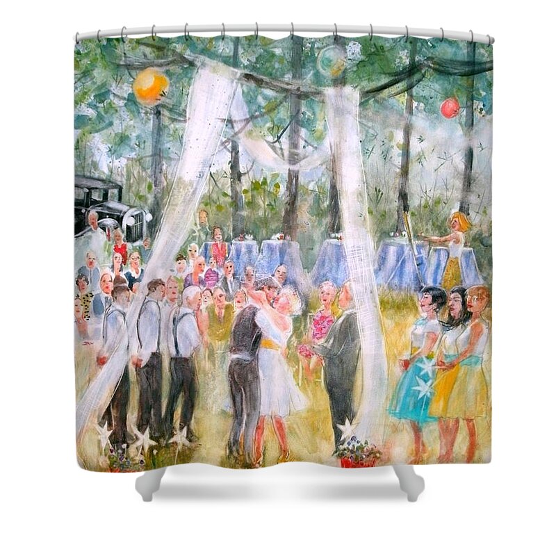 Wedding Shower Curtain featuring the painting Mr. and Mrs. Matt Parker by Gertrude Palmer