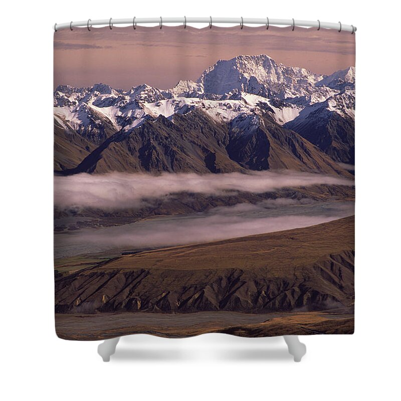 Feb0514 Shower Curtain featuring the photograph Mt Cook Godley And Mccauley Valleys by Colin Monteath