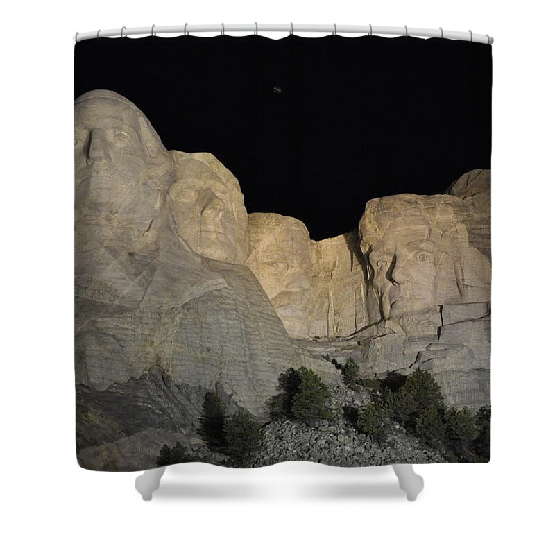 Mt Rushmore National Monument Shower Curtain featuring the photograph Mt. Rushmore at Night by Frank Madia