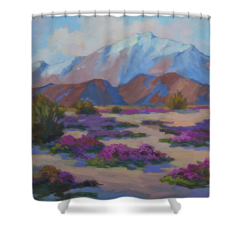 Mt. San Jacinto Shower Curtain featuring the painting Mt. San Jacinto and Verbena by Diane McClary