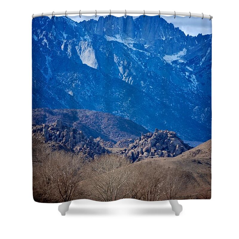 Lone Pine Shower Curtain featuring the photograph Mt. Whitney And Alabama Hills by Eric Tressler