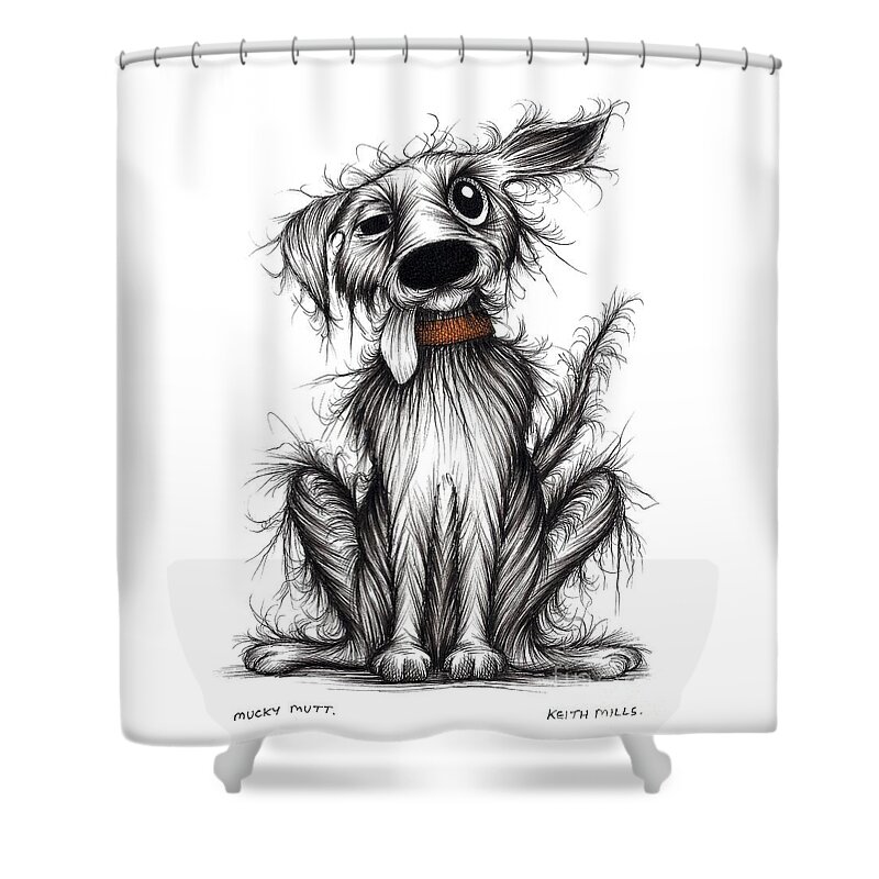 Dog Shower Curtain featuring the drawing Mucky mutt by Keith Mills