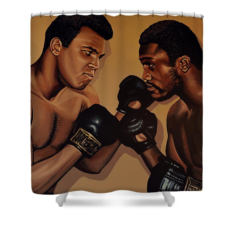 Mohammed Ali Versus Joe Frazier Shower Curtain featuring the painting Muhammad Ali and Joe Frazier by Paul Meijering