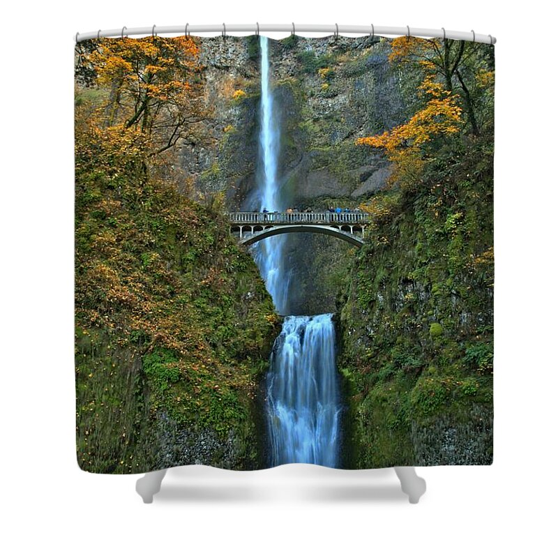 Multnomah Shower Curtain featuring the photograph Multnomah Double Plunge by Adam Jewell
