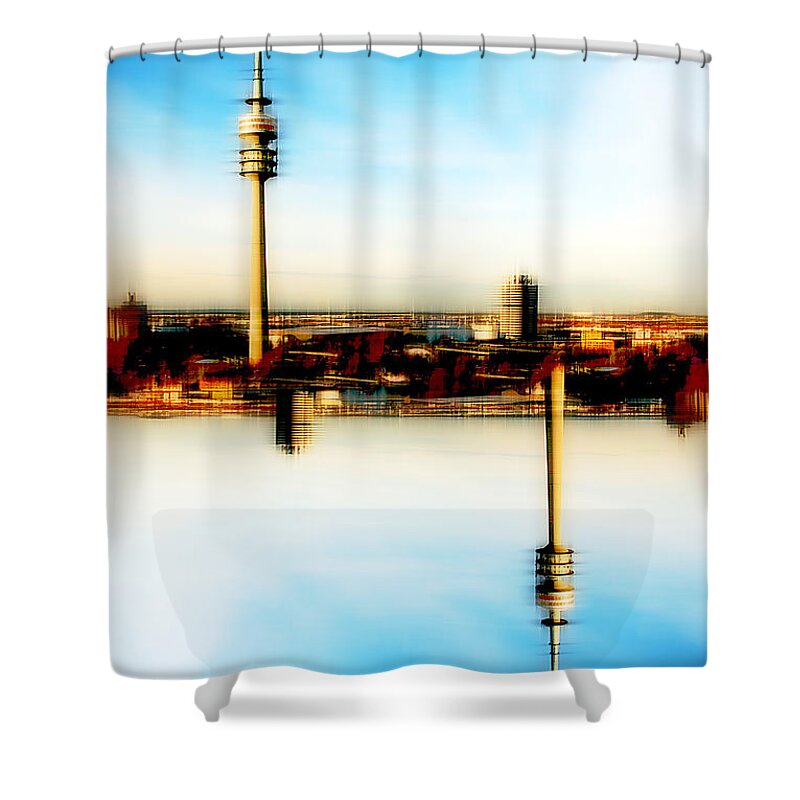 Abstract Shower Curtain featuring the photograph Munich - Olympiaturm by Hannes Cmarits