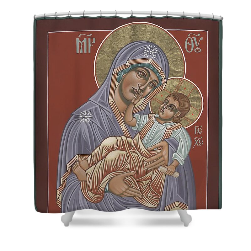 Father Bill Shower Curtain featuring the painting Murom Icon of the Mother of God 230 by William Hart McNichols