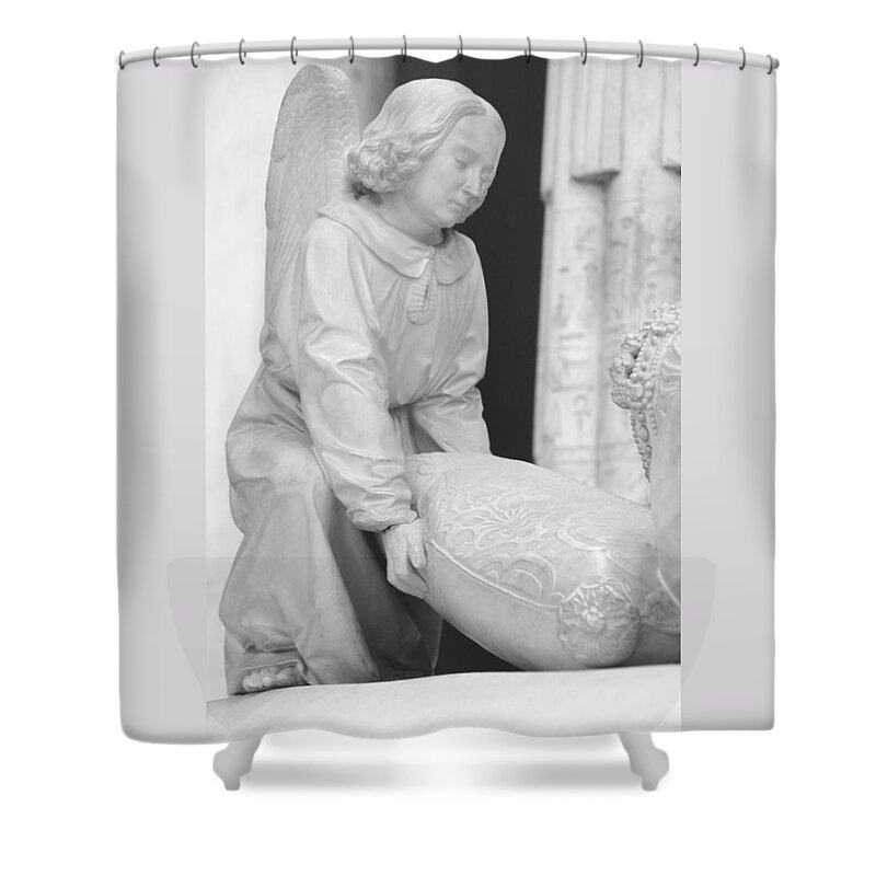 Angel Shower Curtain featuring the photograph Angel with stone pillow Pittsburgh Museum by Valerie Collins
