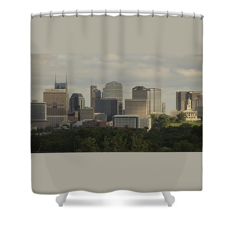 Music City Shower Curtain featuring the photograph Music City Skyline Nashville Tennessee by Valerie Collins