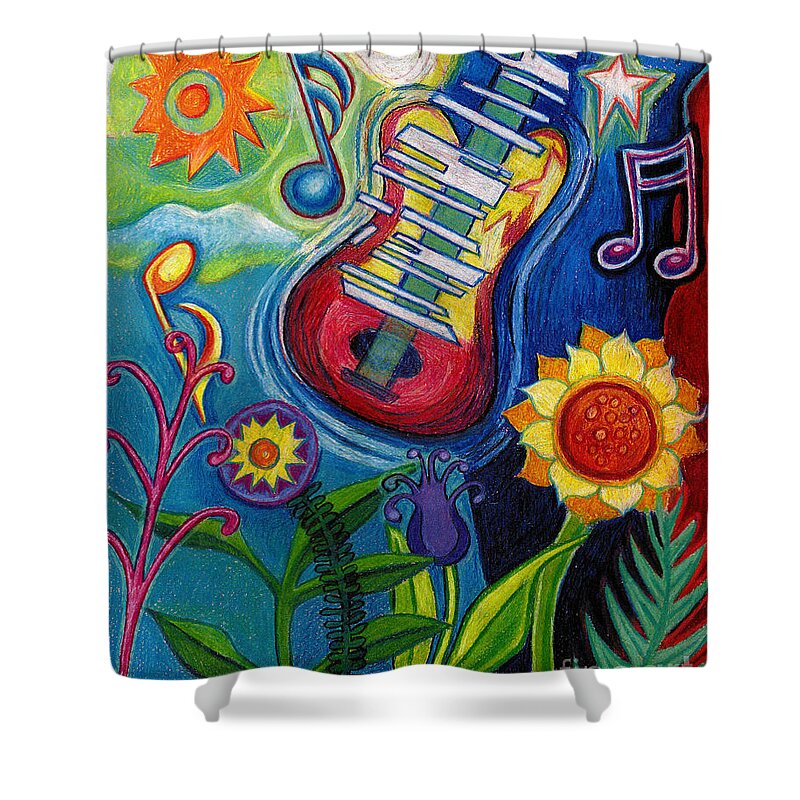 Music Shower Curtain featuring the drawing Music On Flowers by Genevieve Esson