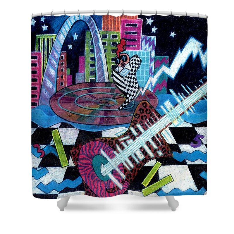 Music Shower Curtain featuring the painting Music On The River STL Style by Genevieve Esson