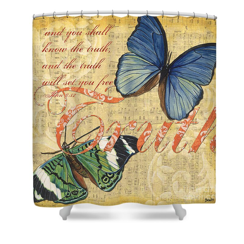 Butterfly Shower Curtain featuring the painting Musical Butterflies 3 by Debbie DeWitt