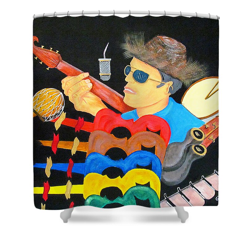 Music Shower Curtain featuring the painting Musical Man by Gloria E Barreto-Rodriguez
