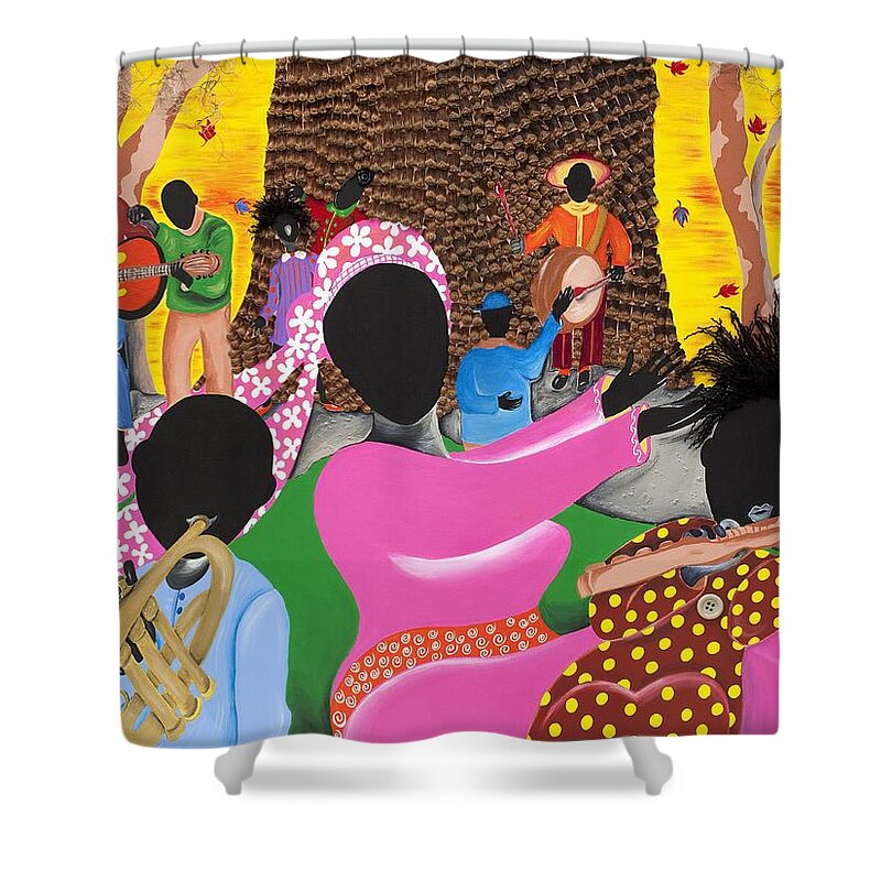 Gullah Shower Curtain featuring the painting Music's Teachers by Patricia Sabreee