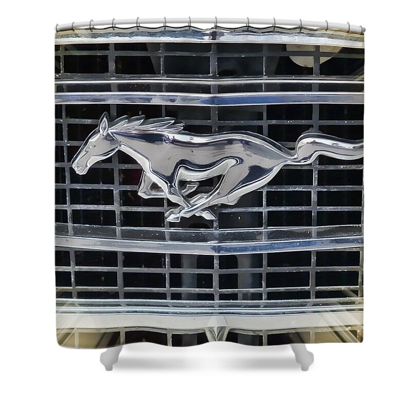 Victor Montgomery Shower Curtain featuring the photograph Mustang Emblem by Vic Montgomery