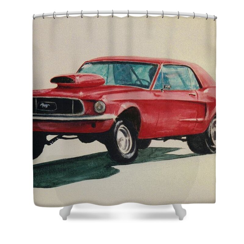 Mustang Shower Curtain featuring the painting Mustang launch by Stacy C Bottoms
