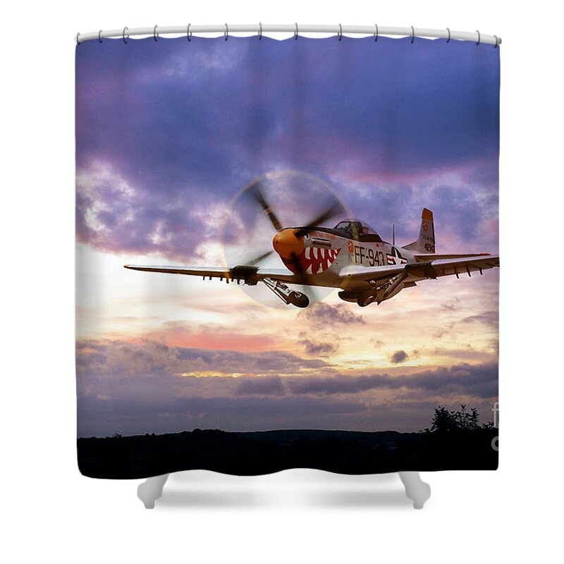 P-51 Mustang Shower Curtain featuring the digital art Mustang Scramble by Airpower Art
