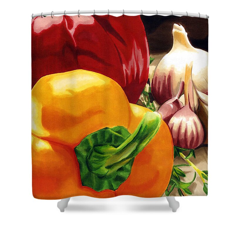 Bell Shower Curtain featuring the drawing My Cutting Board by Cory Still