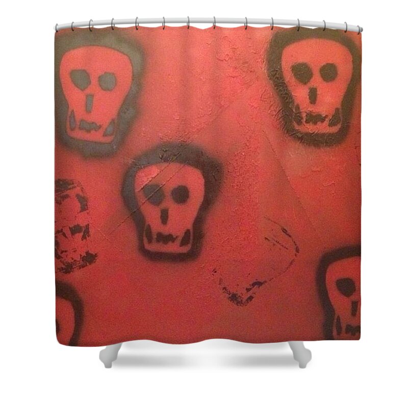Red Shower Curtain featuring the painting Devil at Large by Lisa Piper