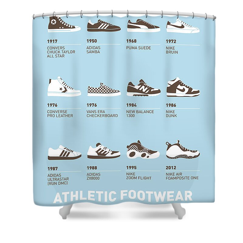 Minimal Shower Curtain featuring the digital art My Evolution Sneaker minimal poster by Chungkong Art