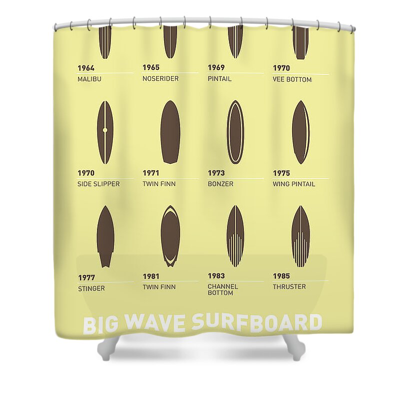 Minimal Shower Curtain featuring the digital art My Evolution Surfboards minimal poster by Chungkong Art