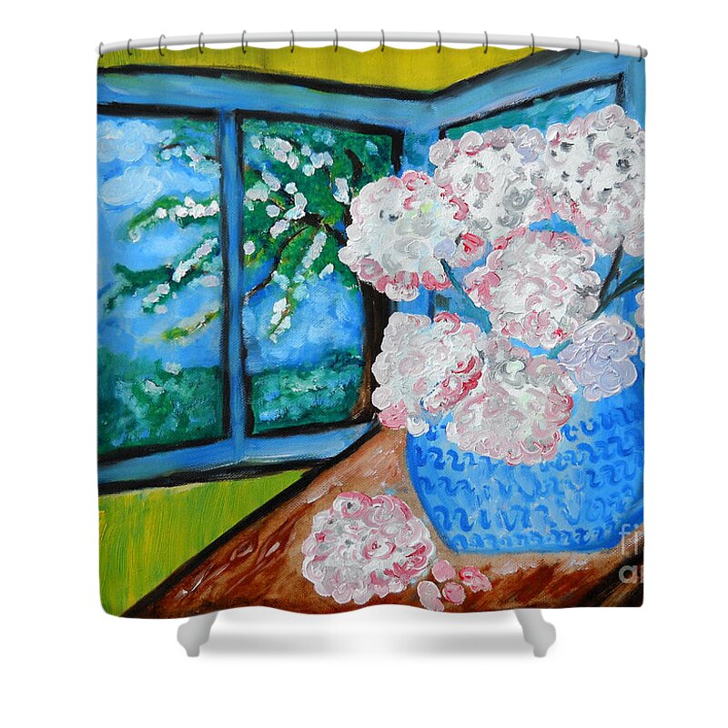 Floral Art Shower Curtain featuring the painting My Grandma s Flowers  by Ramona Matei