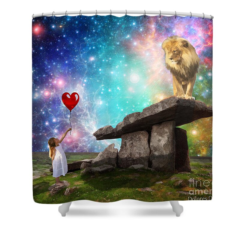 Lion Of Judah Love Of The Father Red Balloon Little Girl Gift Shower Curtain featuring the digital art My Heart Belongs to you by Dolores Develde