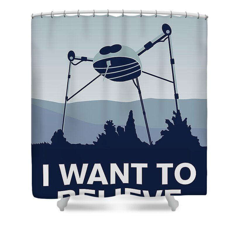 Classic Shower Curtain featuring the digital art My I want to believe minimal poster-war-of-the-worlds by Chungkong Art
